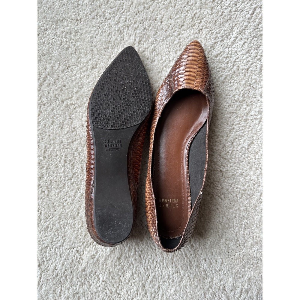 Stuart Weitzman Snakeskin Brown Pointed Flats - image 7
